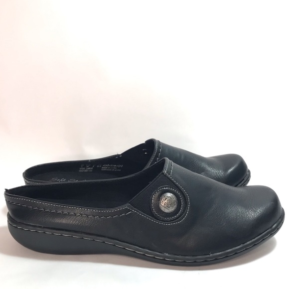 Soft Style Jamila Black Leather Slip on Flat Mules Size 8 Wide - Picture 1 of 11